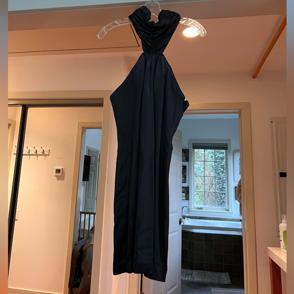 Nancy Rose Charcoal Mini Cocktail dress with special neckline size 4
